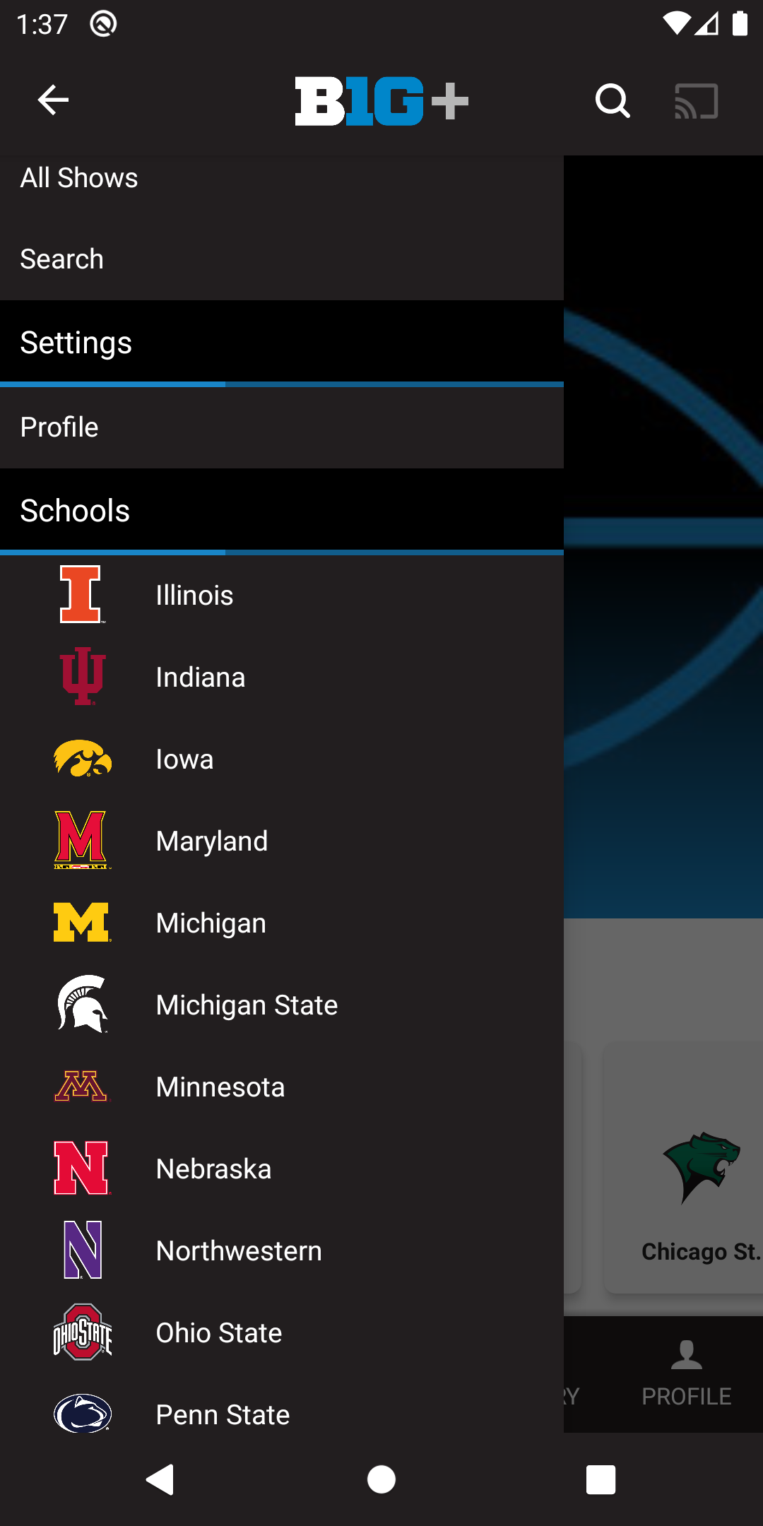 Android application Big Ten Network+ screenshort