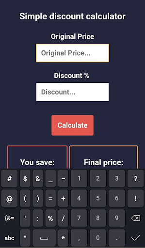 Simple Discount Calculator Screen 2