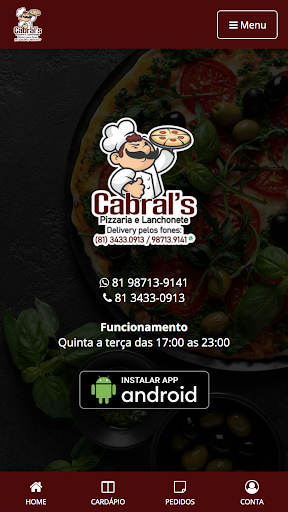 Android application Cabral lanches e pizzaria screenshort