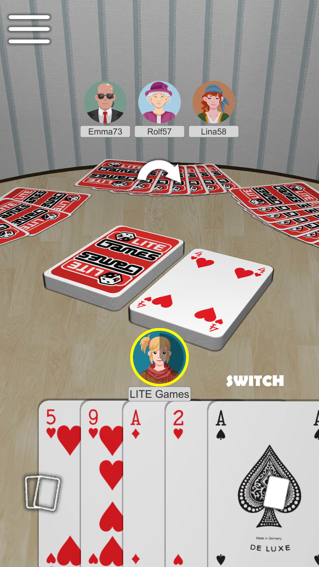 Android application Crazy Eights card game screenshort
