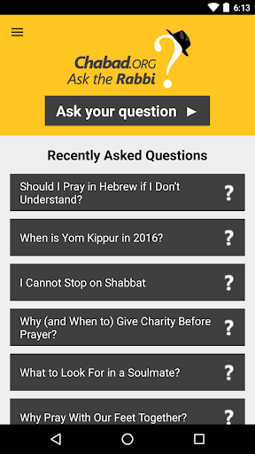 Android application Ask the Rabbi screenshort