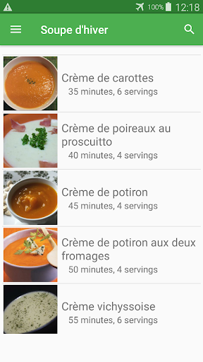 Soupe dhiver avec calories recettes en français.