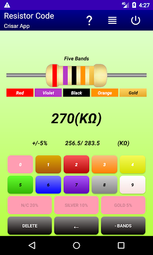 Android application Resistor Code screenshort