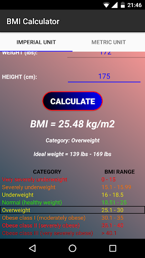 BMI Calculator Screen 3