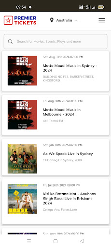 Premier Ticket Booking App Screen 2