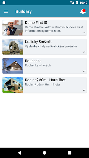 Android application Buildary Management úkolů screenshort