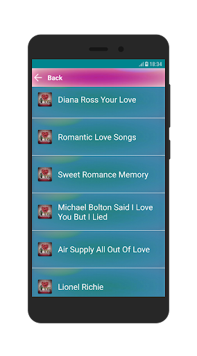 Android application Evergreen Romantic Songs screenshort