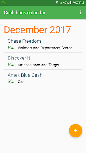 Android application Cash back calendar screenshort