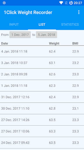 1Click Weight Recorder Screen 2