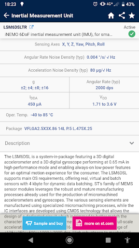 Screenshot of ST Sensors Finder