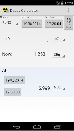 Radioactive Decay Calculator Screen 2