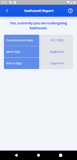 Sadhesati Report Screen 2