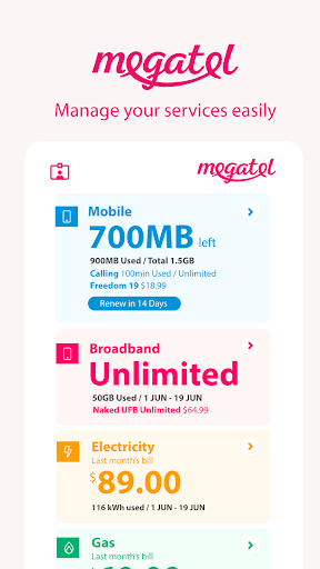 Android application MyMegatel screenshort