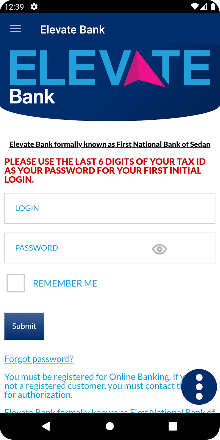 Elevate Bank Screen 1