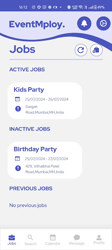 Android application EventMploy screenshort
