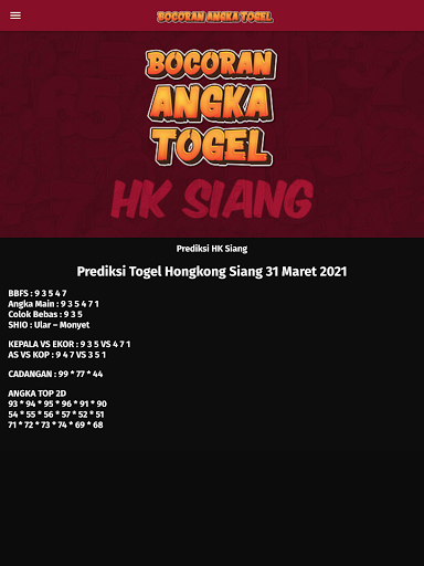 🐌 Prediksi hk besok siang