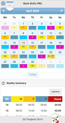Android application Work Shifts LITE screenshort