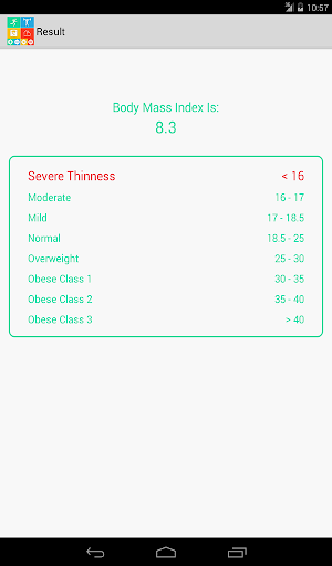 BMI Calculator and Body Fat % Screen 3