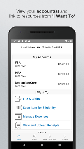 Android application Locals 19 & 127 Health HRA screenshort