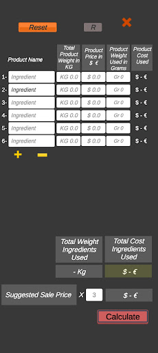 Android application Simple Recipe Cost Calculator screenshort