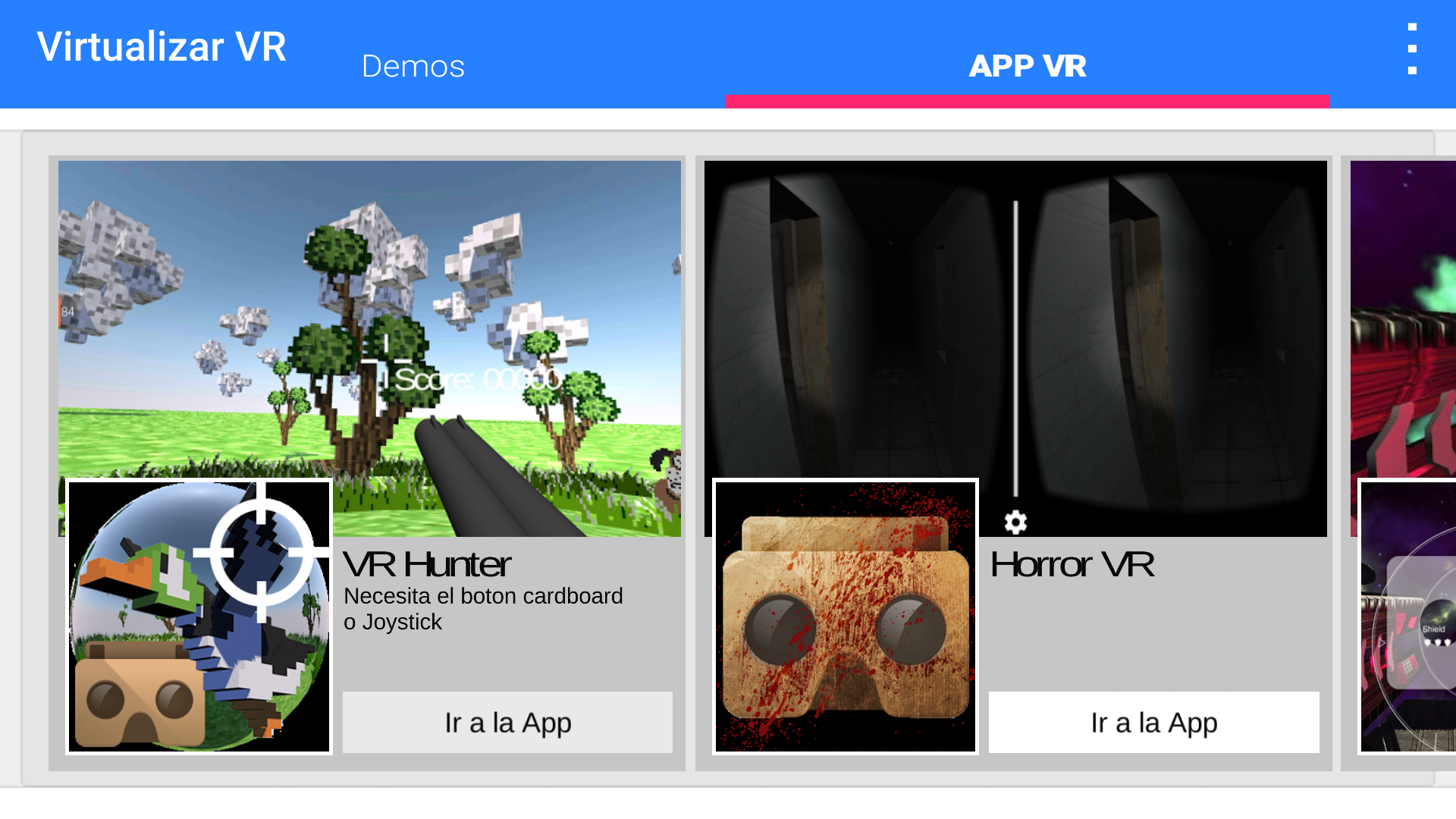 Android application Virtualizar VR screenshort