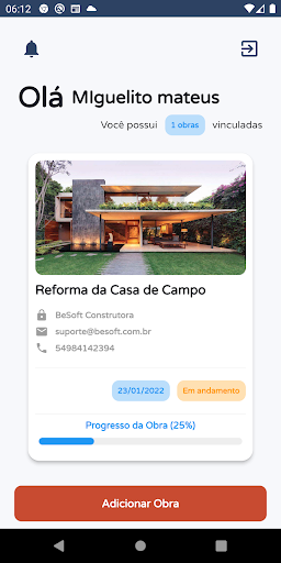 Android application Andamento da Obra screenshort
