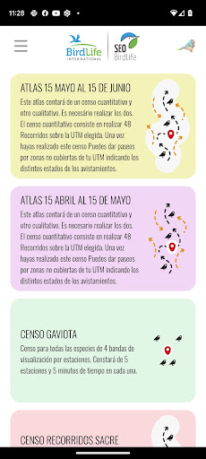 Android application Atlas y Muestreos SEO Birdlife screenshort