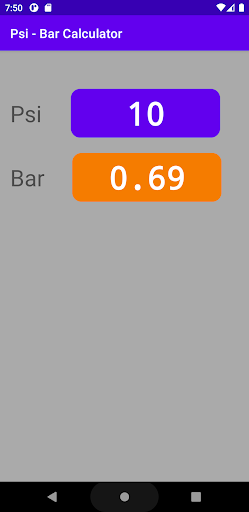 Android application Psi in Bar Umrechner screenshort