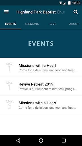 Android application Highland Park Baptist Church screenshort
