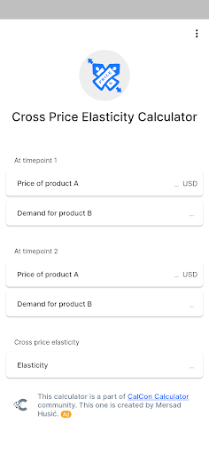 Android application Cross Price Elasticity screenshort