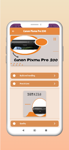 Android application Canon Pixma Pro 200 guide screenshort