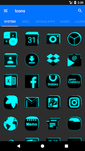 Flat Black and Cyan Icon Pack