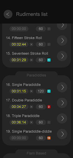 Drum rudiments trainer - DRT Screen 2
