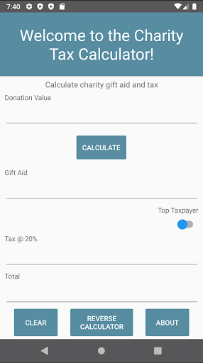 Android application Charity Tax Calculator screenshort
