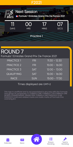 Formula 1 LiveTime/Calendar Screen 3