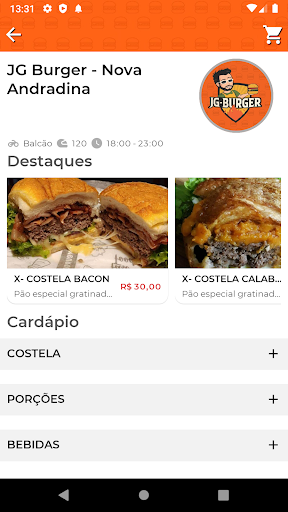 Android application JG BURGER screenshort