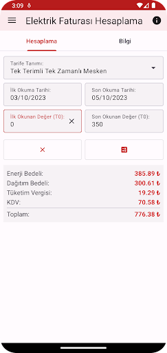 Android application Elektrik Faturası Hesaplama screenshort