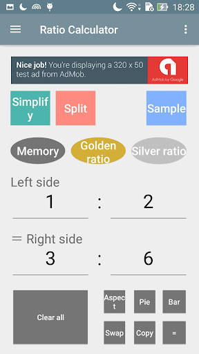 Android application Ratio Calculator screenshort