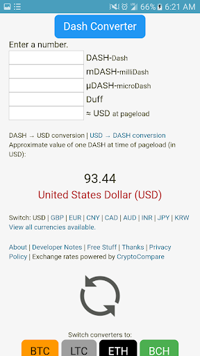 Android application Satoshi Bitcoin Converter screenshort