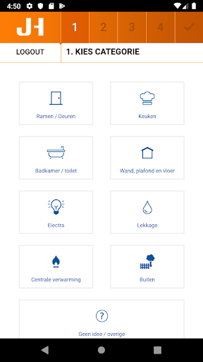 Android application JH app t.b.v. reparatieverzoek screenshort
