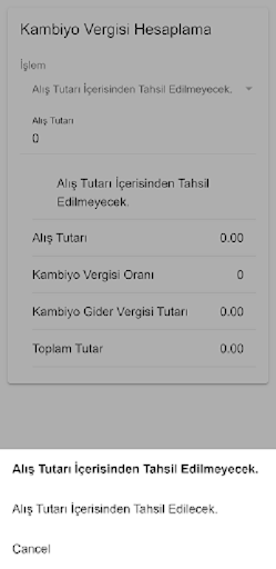 Android application Kambiyo Vergisi Hesaplama screenshort