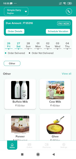 Android application Simple Dairy Customer screenshort