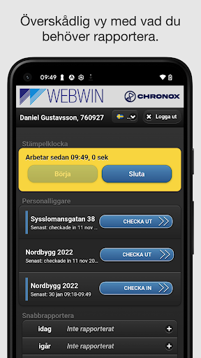 Android application Chronox Tidrapportering screenshort