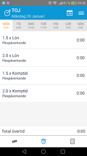 TOJ Tidrapportering Screen 2
