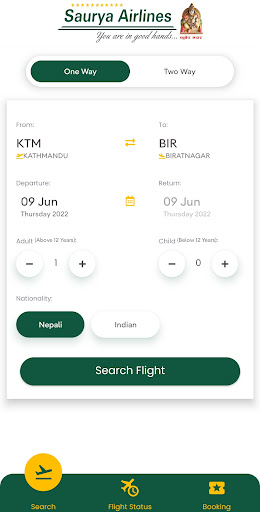 Android application Saurya Airlines screenshort