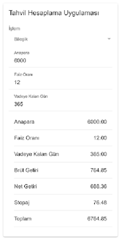 Tahvil Hesaplama Screen 3