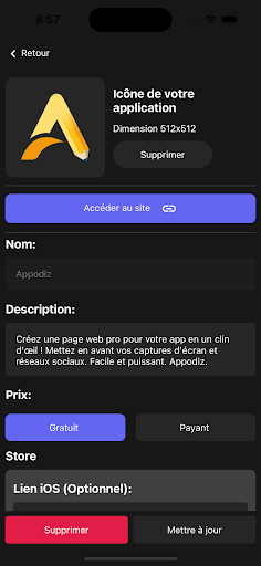 Appodiz - create a site Screen 2