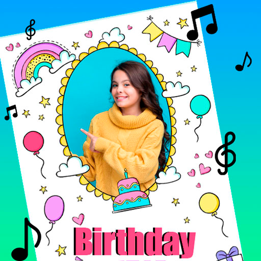 Birthday card maker with music logo