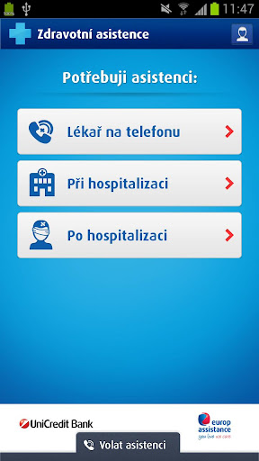 Android application UniCredit Zdravotní asistence screenshort