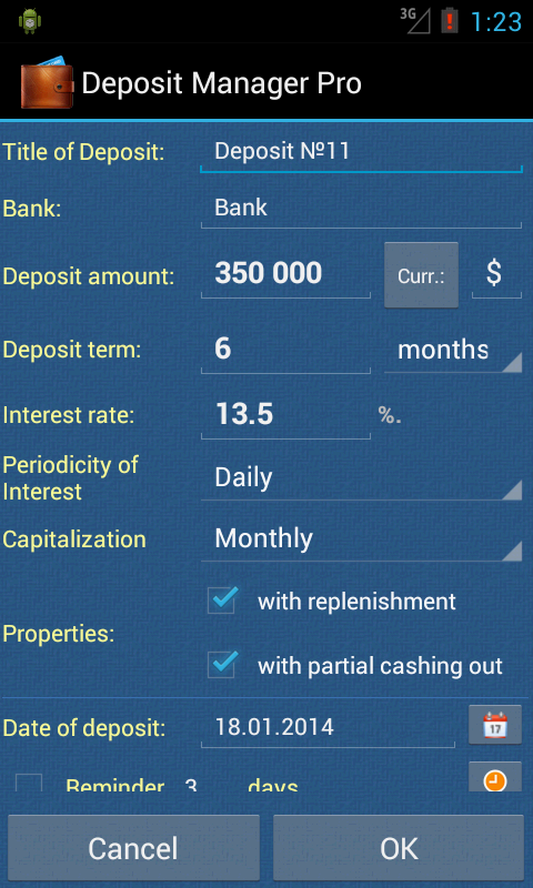 Android application Deposit Manager Pro screenshort